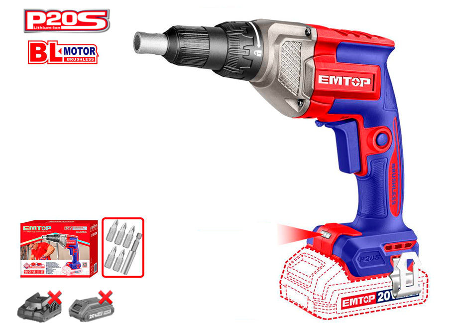ATORNILLADOR INALÁMBRICO BRUSHLESS PARA PANELES DE YESO P20S EMTOP (NO INCLUYE BATERÍA NI CARGADOR)