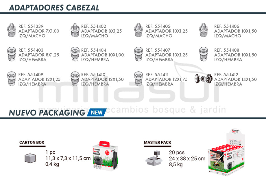 CABEZAL HOBBY TNG109 - 8 x 1.25 Izq/Macho, 10 x 1.25 Izq/Hembra