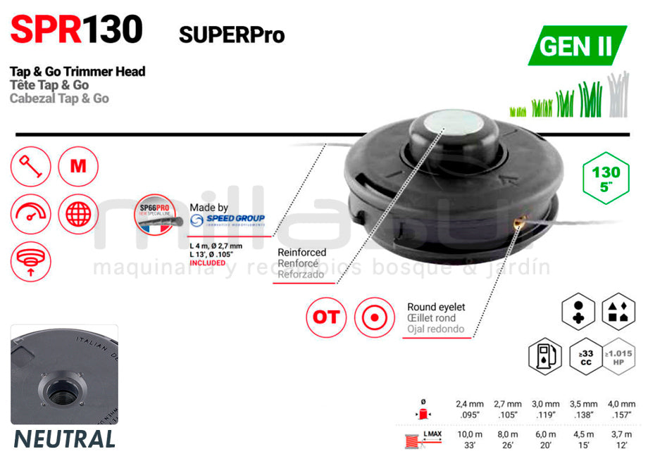 CABEZAL TAP-N-GO BOTÓN METÁLICO SPR130 - SIN ADAPTADOR