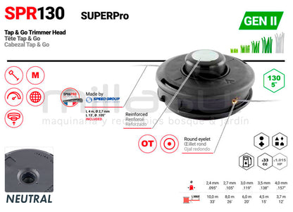 CABEZAL TAP-N-GO BOTÓN METÁLICO SPR130 - SIN ADAPTADOR