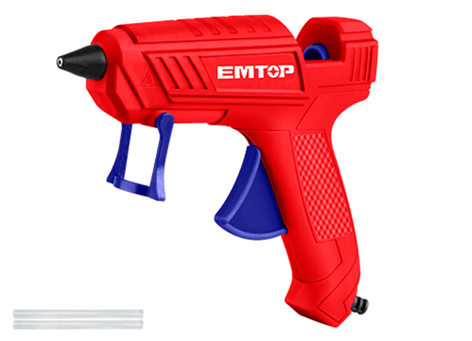 PISTOLA ELECTRICA SILICONA 100W EMTOP (INCLUYE 2 BARRAS PEGAMENTO 11.2mm)