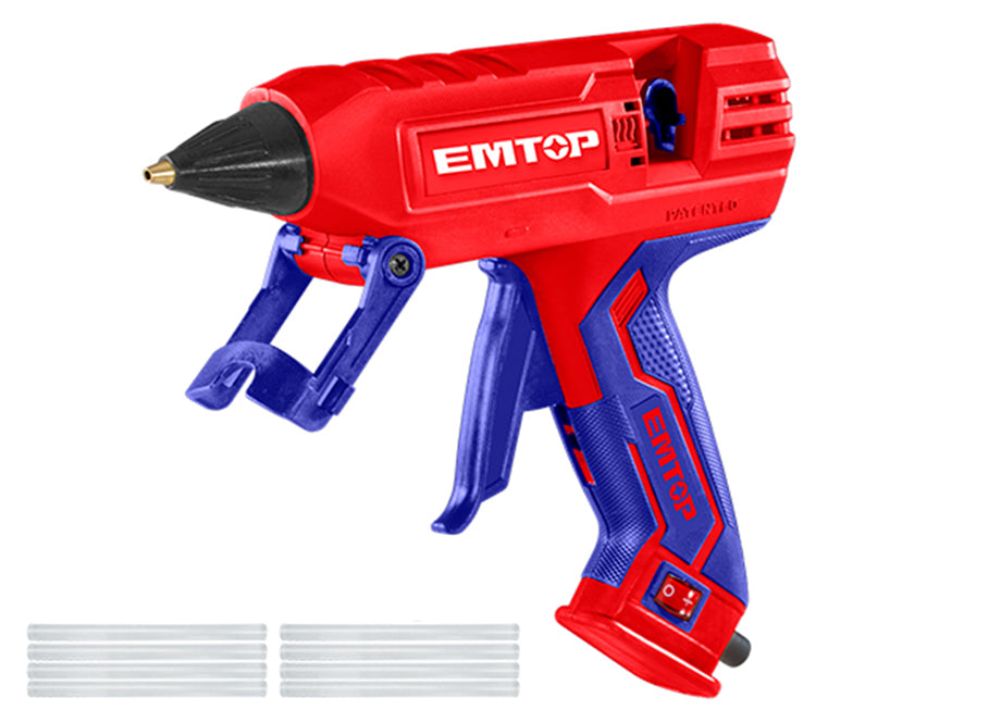 PISTOLA ELECTRICA SILICONA 220W EMTOP (INCLUYE 8 BARRAS PEGAMENTO 11.2mm)