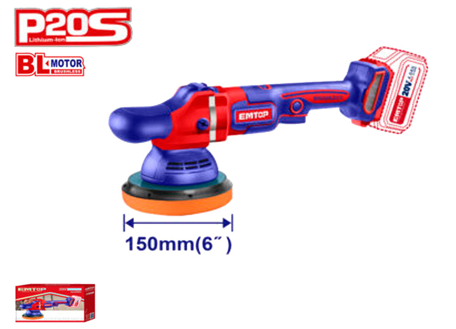 PULIDORA 150MM BATERIA 20V EMTOP P20S (BATERIA Y CARGADOR NO INCLUIDOS)