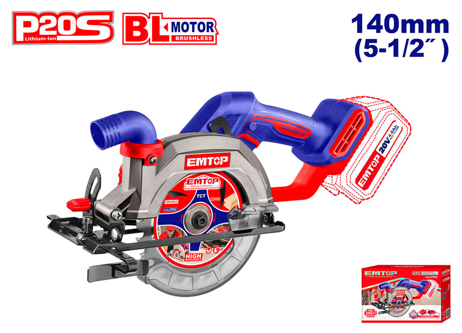 SIERRA CIRCULAR 140MM EMTOP BATERIA 20V - P20S - (1 DISCO - NO INCLUYE BATERÍA NI CARGADOR)