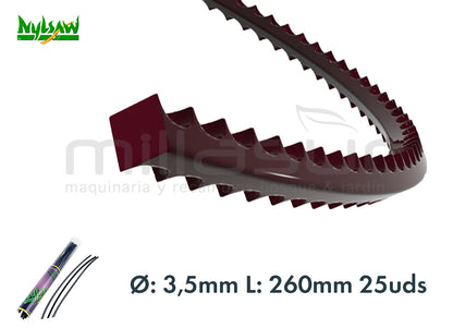 TUBO TIRAS NYLON "DIENTE TIBURON" 25uds 260 x 3.50 mm.